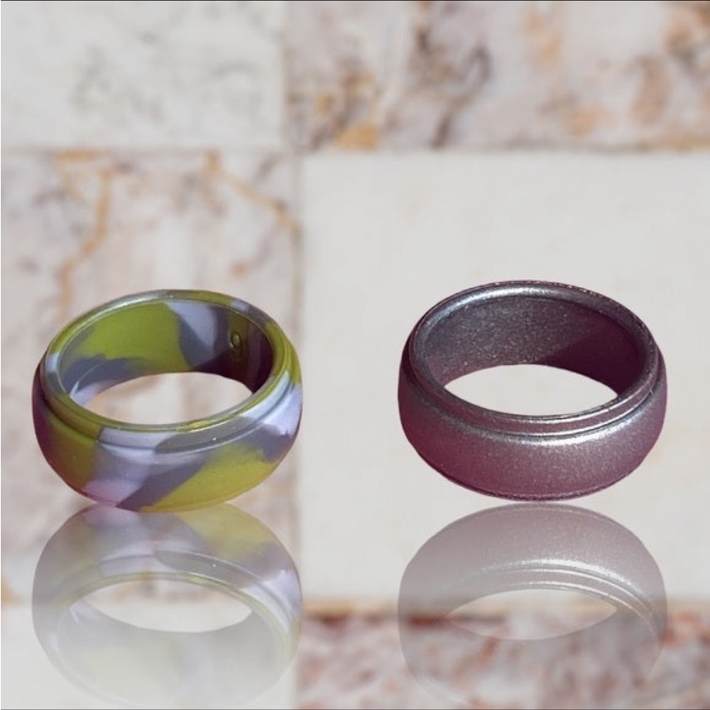 NEW Fine Fashion Unisex Any-Activity Silicon Ring 2-PACK Metallic Colors (9-12)